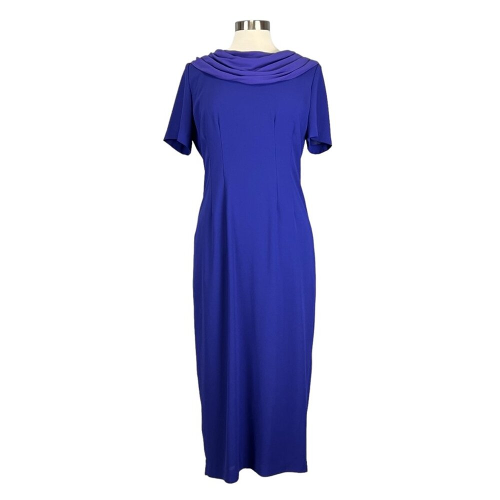 Talbots Womens Purple Back Tie Midi Dress Short Sleeve Drape Neck size 8